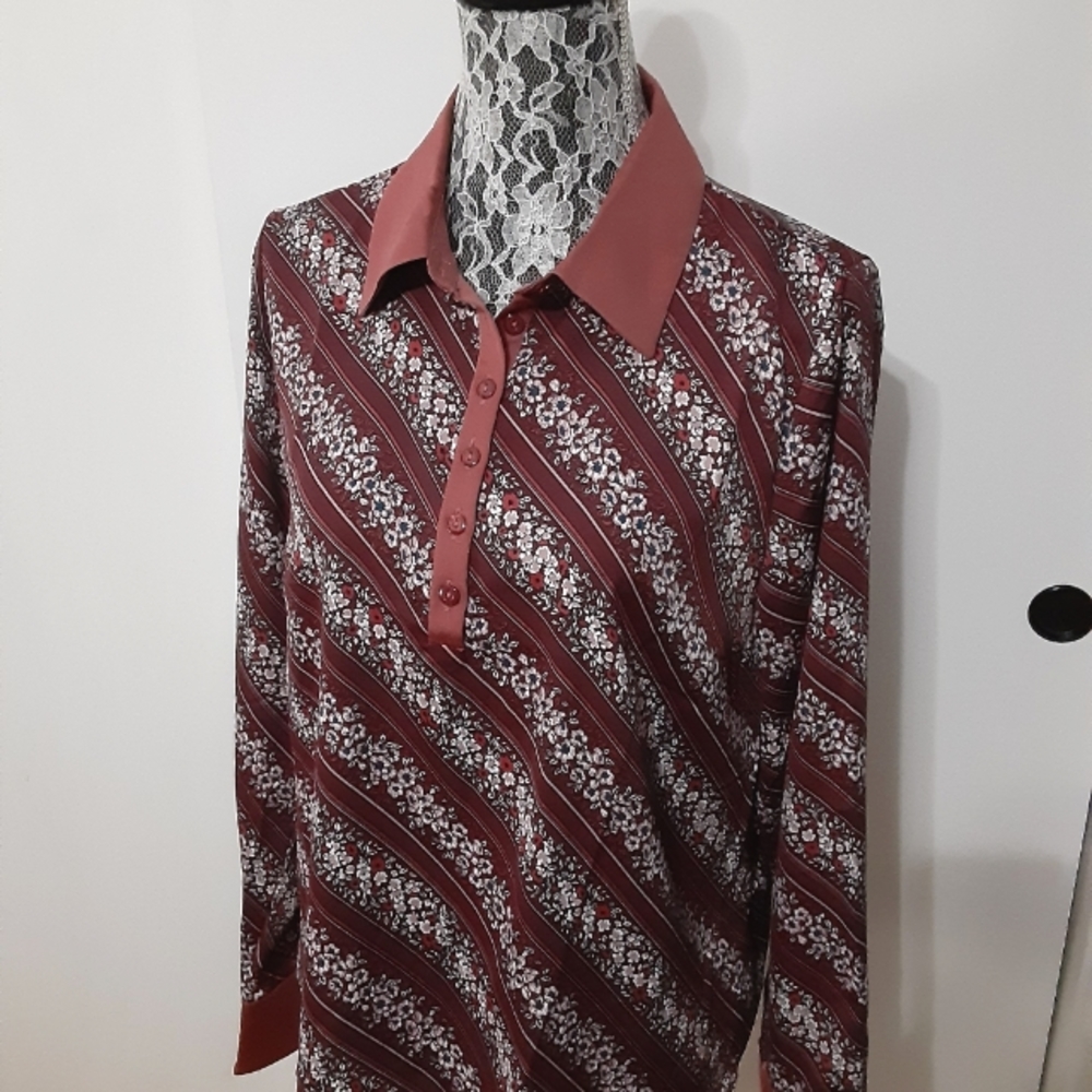 Modcloth retro floral 70s style top size L